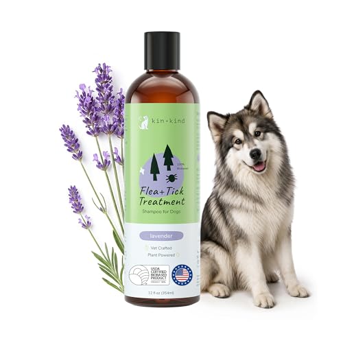 kin+kind Dog Shampoo Flea and Tick Vet Formulated - Natural Flea and Tick Prevention for Dogs - Plant Powered Shampoo w/Coconut & Olive Oil - Dog Supplies - Lavender Scent - Made in USA 12 fl oz