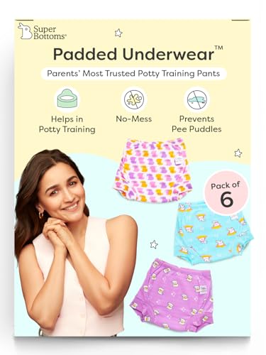 Image of superbottoms Padded Underwear for Babies & Toddlers, 3 Layers of Premium Cotton & DryFeel Layer, Ideal for Diaper-Free Time & Mess-Free Potty Training Pants, Pack of 6