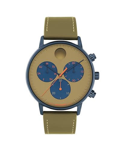 Movado Face Watch - Swiss Quartz Chronograph, Leather Strap - Classic, Timeless Luxury Fashion Timepiece for Him or Her - 43mm