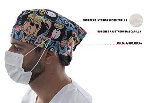 OP-Haube Stoff Für Männer/Frauen Sanitär Krankenschwester Zahnärztin Arzt Kinderarzt für langes Haar mit Seitenknöpfen und Schweißband - (Zahnärzte)