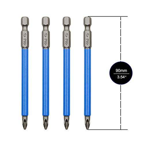 Cyful 10Pcs Magnetic PH2 Phillips Bits Set 3.5 inch Long Anti Slip #2 Bit (PH2 x 90MM)