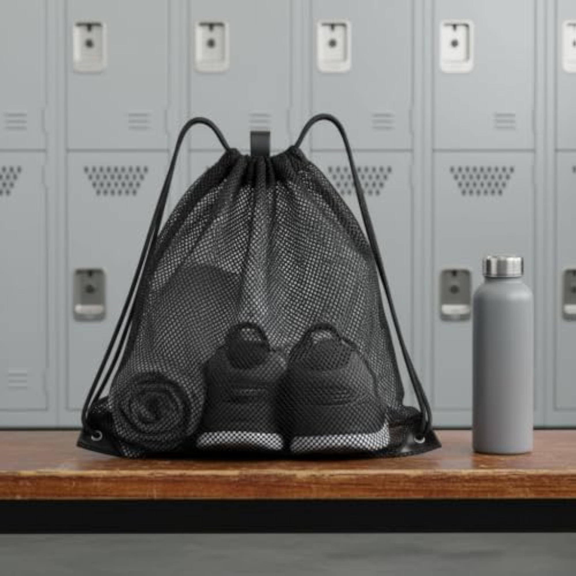 Portable Mesh Drawstring Bag for Groceries and Beach