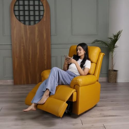 Image of 1 Seater Sofa Chair | Rocking & Revolving Motorized Recliner Lounge Chairs for Living Room Bedroom (Rocking and Revolving Manual, Amnet-LT-MN-RRR-Yellow)