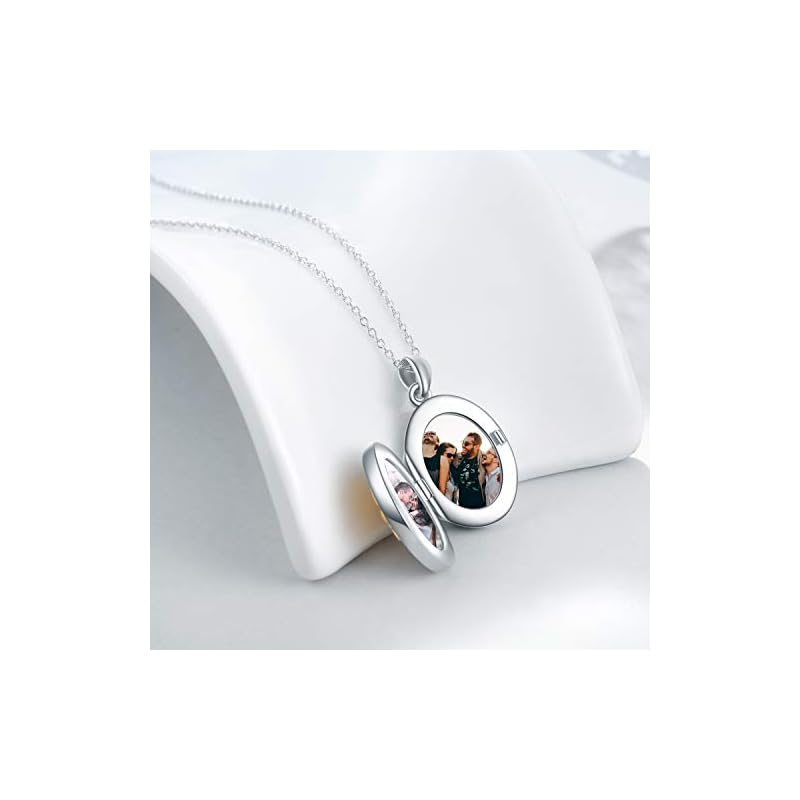 POPKIMI Locket Necklace Sterling Silver Locket Pendant That Holds Pictures Sunflower/Tree of Life Locket Pendant for Women Wife Girlfriend Christmas, Metal, Cubic Zirconia - Image 3