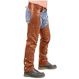 Mens Real Sexy Brown Leather Chaps Motorcycle Bikers Chaps Trouser Pants Jeans W32 X L34