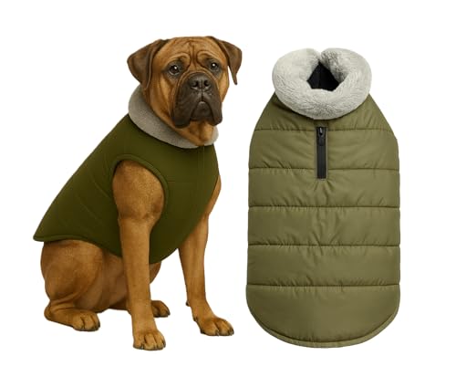 Image of The Pets Company Dog Winter Coat Jacket, Windproof, Waterproof, Light Weight, Washable, Ultra Warm Thick Fleece Lined Dog Vest for Cold Weather Protection, (Military Green, XX-Large - 30 Inch)