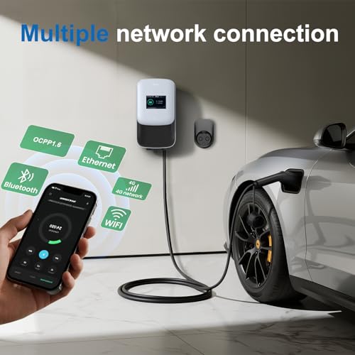 GONEO Stacja ładująca 22 kW, 8A-32 A, Wallbox do pojazdów elektrycznych, 480 V, trójfazowa OCPP z kablem 5 m z kartą RFID, IP65, IK10, ochrona 4G, Wi-Fi, aplikacja, sterowanie Bluetooth