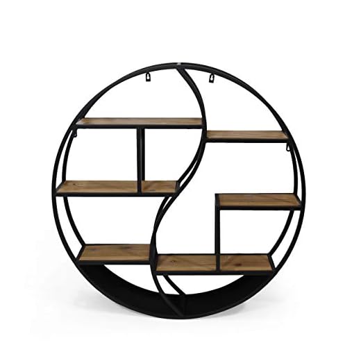 Christopher Knight Home Bobby Industrial Hanging Circular 8 shelves, Wall Shelf, Black Finish, Natural