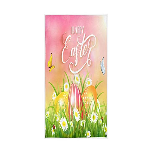 ALAZA Happy Easter Eggs and Butterfly Hand Towel Yoga Gym Cotton Face Spa Towels Absorbent Multipurpose for Bathroom Kitchen Hotel Home Decor Set 15x30 Inch