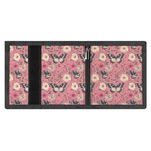 Pink Butterfly Flower Print Wallet for Men, 8 Credit Card Holder Slim Minimalist Front Pocket Small Mens Bifold Wallets3