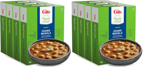 Image of Gits Ready to Eat Chana Masala, Pure Veg, Heat and Eat,1200 g (Pack of 8 X 300g)