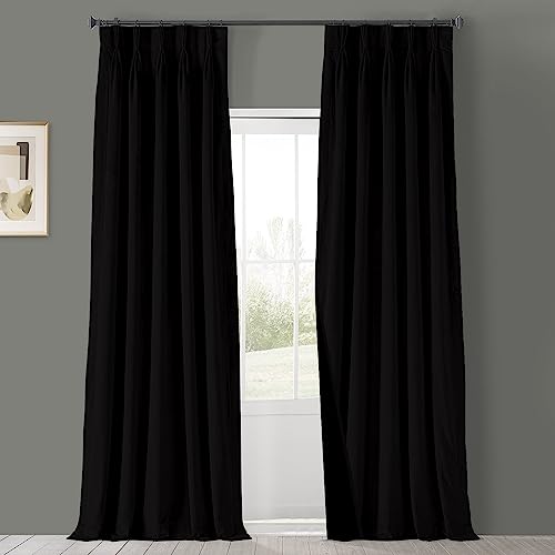 Kotton Culture Triple Pinch Pleat 100% Blackout Curtain Thermal Insulated Room Darkening Spill Proof Machine Washable Window Treatment Panels (1 Panels, 55x82, Black)