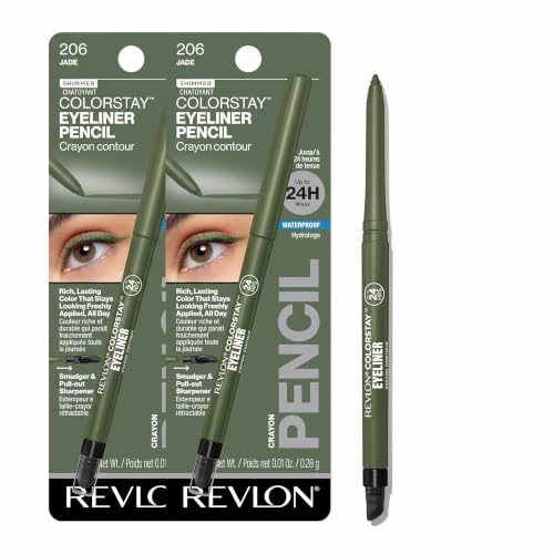 REVLON ColorStay Pencil Waterproof Eyeliner, Smudge-Proof, Eye Makeup with Built-In Sharpener, 206 Jade, 0.01 oz (Pack of 2)