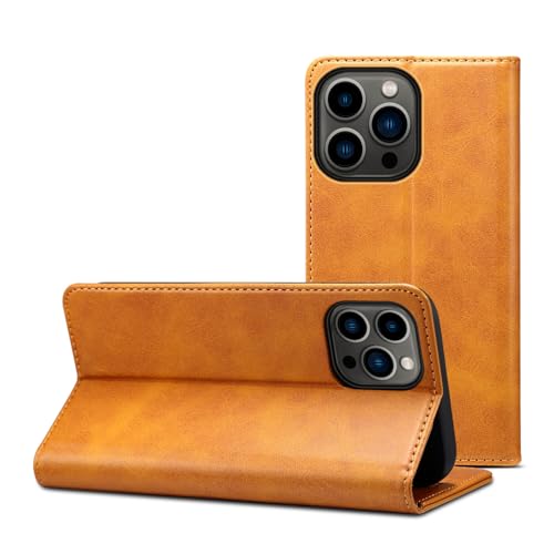 Étui portefeuille en cuir kaki pour iPhone 13 Mini avec rabat magnétique et coque arrière