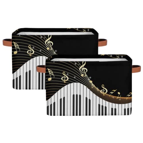 Storage Basket Bin, Piano Keys Music Notes Gold Large Collapsible Storage Cube Box With Handle Durable Waterproof Closet Shelf Organizer For Toy Nursery Bedroom Laundry Basket, 1 Pcs #TOP3