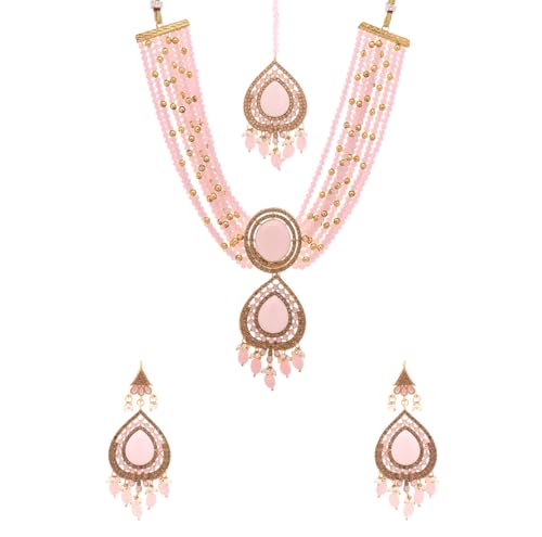 Yellow Chimes Jewellery Set For Women Multilayered Pink Beads Necklace Set Traditional Gold Plated Ethnic Beads Birthday Gift for Girls & Women Annive