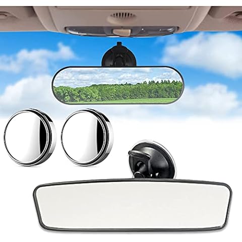 Car Mirror, Rear View Mirror for Driving Test, 360 Degree Adjustable Driving Test Mirror for Examiner, Car Interior Mirror with Suction Cup, Wide Angle Rearview Mirror with 2 Car Blind Spot Mirror Cover
