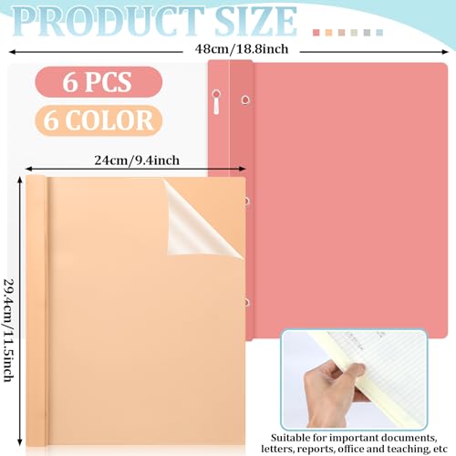 6 PCS Retro Plastic Report Covers with 3 Prongs Clear Front Presentation Folders 3 Prong Folders for Resume Portfolio Document Report Letter Proposal School Classroom Office Supplies (Vintage)