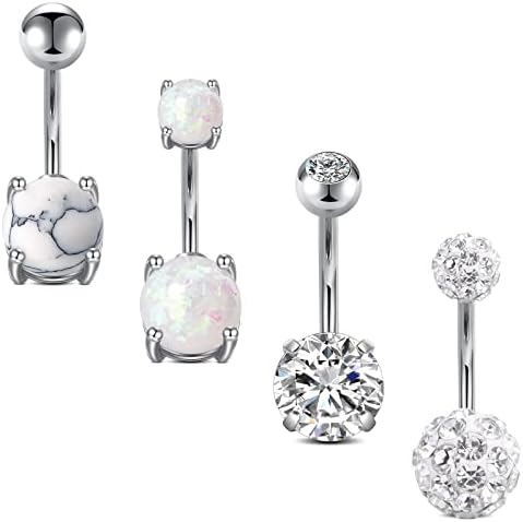 Crdifu Pack of 5 Stainless Steel Belly Button Ring Set 14 Gauge 10mm Barbell Navel Bars Piercing Jewellery