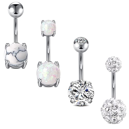 Crdifu Pack of 5 Stainless Steel Belly Button Ring Set 14 Gauge 10mm Barbell Navel Bars Piercing Jewellery,