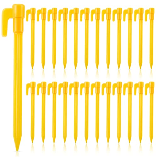 24 Pack Plastic Tent Stakes 5.7 Inch Heavy Duty Canopy Anchoring Pegs Plastic Tent Pegs Sand Stakes Outdoor Beach Spikes for Camping, Gardening, Landscaping, Backpacking(Yellow)