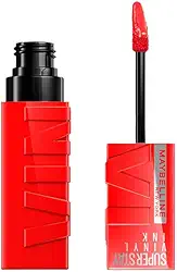 Maybelline NY SuperStay Vinyl Ink Batom Líquido, Longa Duração, Acabamento Vinil Espelhado e Efeito Gloss, Brilho Instantâneo, Conforto para os Lábios, Fórmula Vegana, Cor Red-Hot 4,2ml