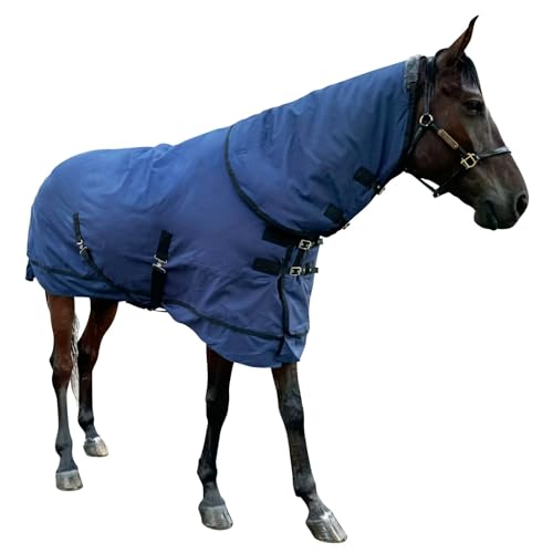 Image of Waterproof Horse Turnout Blanket Horse Winter Blanket Medium Weight Horse Blanket with Detachable Neck Cover Size 78 Navy Blue
