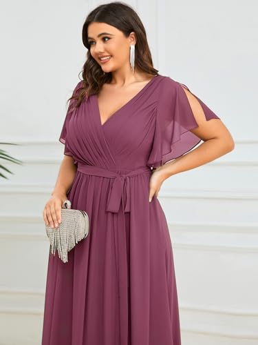Image of Ever-Pretty Plus Women's Chiffon Bridesmaid Dress A-Line Empire Waist Floor Length Plus Size Formal Wedding Guest Dresses