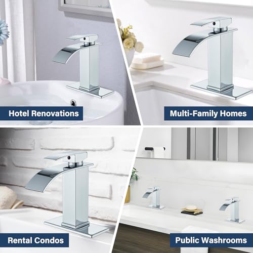 Waterfall Bathroom Faucet Single Handle Lavatory Mixer Tap Single Hole Vessel Sink Faucet Farmhouse Vanity Sink Faucet with Supply Line Deck Mount Chrome Polish Finish by NeierThodore - Image 5