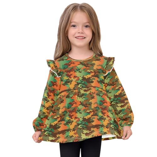 Brown Green Camouflage Girls Shirts Cotton Long Sleeve Ruffle Toddler Tee Tops3