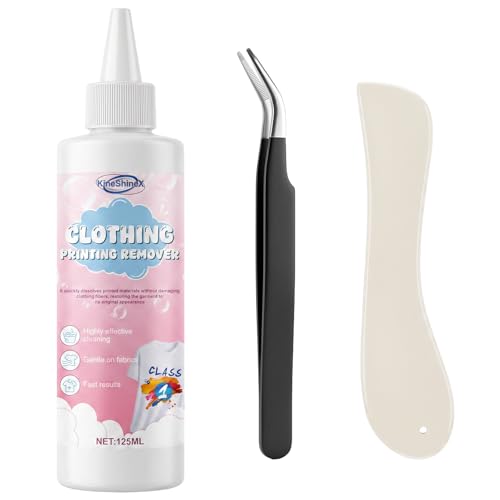 OPEIXSAYKOC 125 ml Druckecke Flexentferner Flockentferner Flockentferner Beflockung Textilien Klebstoffentferner mit Schaber und Pinzette für Entfernung von Fehldrucken auf Textilien