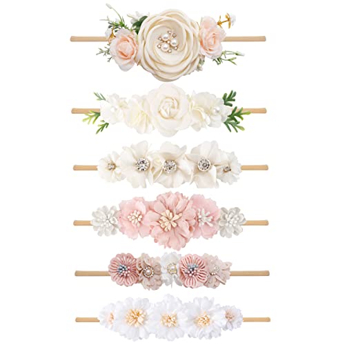 Image of BFNAAgirl Baby Girl Headbands Nylon Flower Elastic Hairbands 6pcs Hair Accessories Gift for Newborn Infant Toddlers