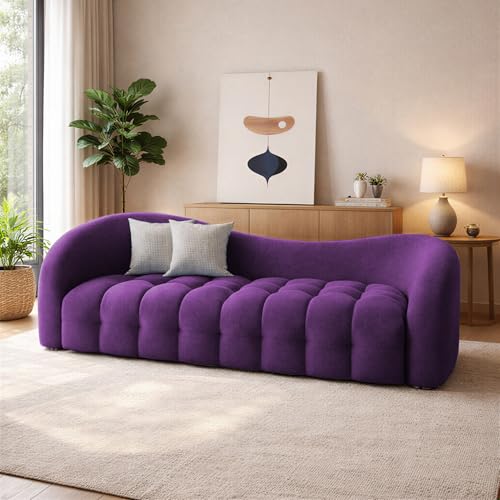 Image of Casaliving Ariana Modern Premium Boucle Fabric Sofa, Upholstered 3 Seater Sofa Set for Living Room, (Purple Colour) Premium Boucle Fabric Sofa