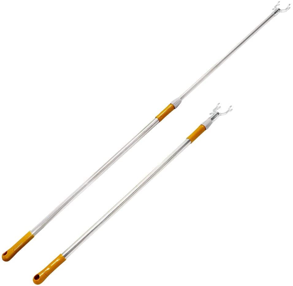 63 Inch Long Reach Stick for Hanging Clothes Closet Poles for Reaching Clothes Extendable Reach Pole with Hook Retractable Adjustable Rod for Ceiling and Shelf