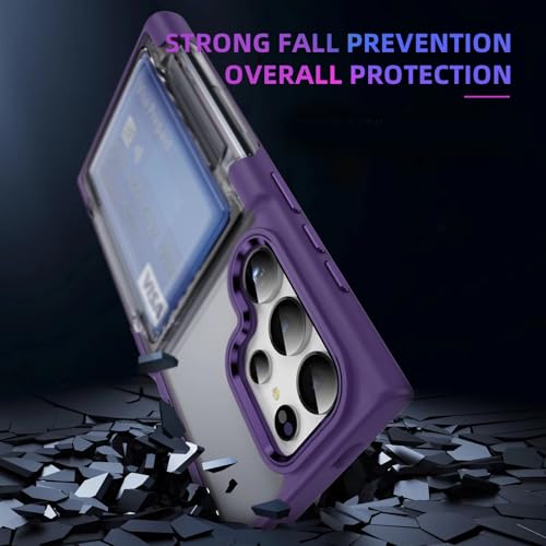 Image of KARWAN Shockproof Translucent Cardholder Back Case Cover Compatible with Samsung Galaxy S25 Ultra Hybrid with Strong Minimalist Design (Purple)