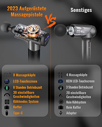 Massagepistole für Muskelmassage, Tiefenmassagegerät mit 30 verstellbaren Stufen, 8 Massageköpfen und LCD-Display 4800 U/min, zur Linderung von Schmerzen und Muskelsteifheit 6