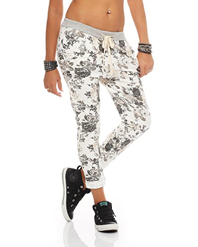 ZARMEXX Pantalones deportivos para mujer, holgados, estilo boyfriend, para el tiempo libre, estampado de rosas, talla única Weiß Einheitsgröße