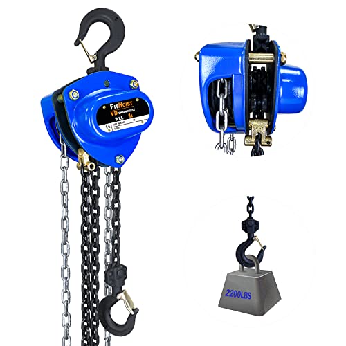 Fithoist Hand Chain Hoist 1Ton | Chain Fall 2200Lbs Capacity | Manual Chain Hoist 10Ft | Chain Block Hoist With 2 Heavy Duty Hooks | Heavy Duty Pulley Hoist For Garages Warehouse Automotive Machinery #TOP28