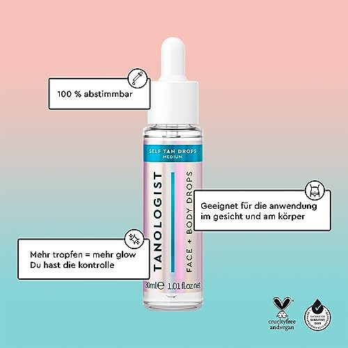 Tanologist Self-Tan Drops Dark – Selbstbräuner Tropfen für Gesicht & Körper – Mischbar mit Pflege – Anpassbare Bräune ohne Streifen – Vegan & Clean – Keine verstopften Poren
