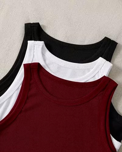 Image of (Pack of 3) Stylish Sleeveless Round Neck Ribbed Tank Tops for Women and Western Crop Top