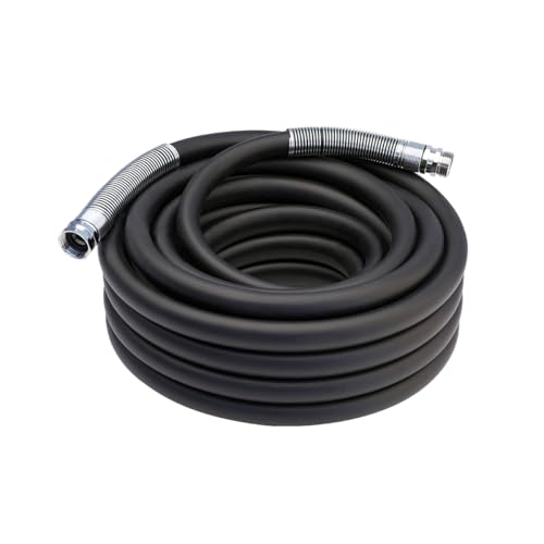 Image of Guitrees 2026 Upgraded Garden Hose 25FT x 3 /4 inch, Heavy Duty Rubber Water Hose with Five Layered Braiding, Swivel male and female Nickel-plated Brass Fittings, 1200PSI Burst, 300PSI Working (Black)