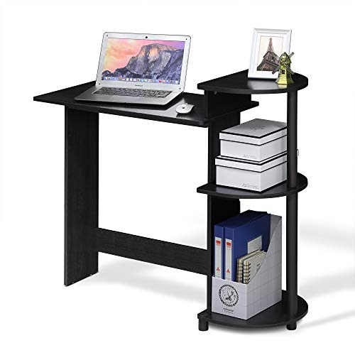 Furinno COMPACT Desk, 28.5' Wide Gaming Desk with Shelves, Computer Desk with Book Shelf, Office Desk for Home Office, Study Room, Dorm, Bedroom, Americano