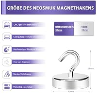 Neosmuk Magnethaken,40kg Magnet Haken Extra Stark für Spind Organizer,Neodym Magnete,Haken Magnetisch Sehr Stark für Werkstatteinrichtung,Heckzelt,Grill,Kleiderhaken,Silber – Ansicht 5