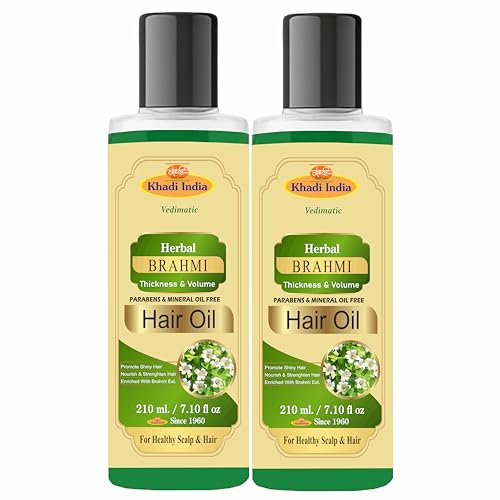 Image of Khadi Herbal Natural Amla & Brahmi Hair Oil, Natural Oil For Thick & Voluminous Hair Oil For Controlling Hair Fall & Premature Greying (Pack Of 2-420 ml., Brahmi Oil)