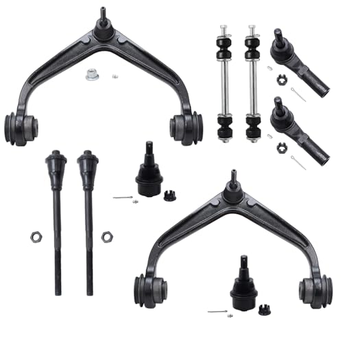 Image of Detroit Axle - Front 10pc Suspension Kit for 2011-2019 Chevy Silverado 2500 HD 3500 HD GMC Sierra, 2 Upper Control Arms w /Ball Joints 2 Sway Bar Links 4 Inner & Outer Tie Rods 2 Lower Ball Joints