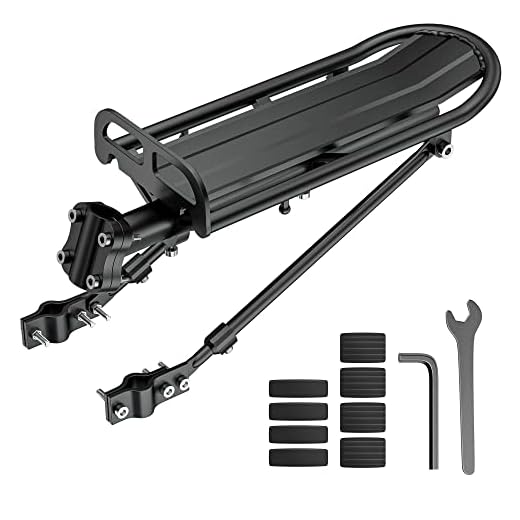 Bike Rear Rack Retractable Aluminum Alloy Bicycle Cargo Rack Mount Cycle Luggage Carrier Rear Seat Post Rack, Max Weight 55lb