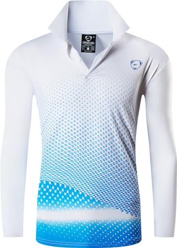 jeansian Men's Outdoor Sport Quick Dry Long Sleeves Polo T-Shirt LA300 WhiteBlue L