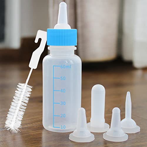 60 ml Haustiere Aufzuchtflasche Pet Milchflasche Haustier Babyflasche Kit mit Reinigungsbürste und Ersatznippeln für Kätzchen und Kleintiere - 3 Nippelgrößen