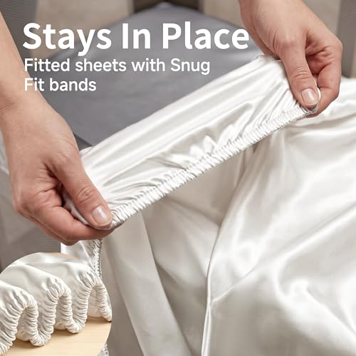 Image of 2 Pack 42 inchx24 inch Satin Pack and Play Sheets Fitted, Silky Feeling Great for Baby Hair, Soft Playard Protector, Skin-Friendly Mini Crib Mattress Cover (White and Gray)