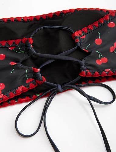 Image of ZAFUL Women Strapless Textured Bandeau Bikini 2 Piece Swimwear Cheeky Solid Lace up Bathing Suits